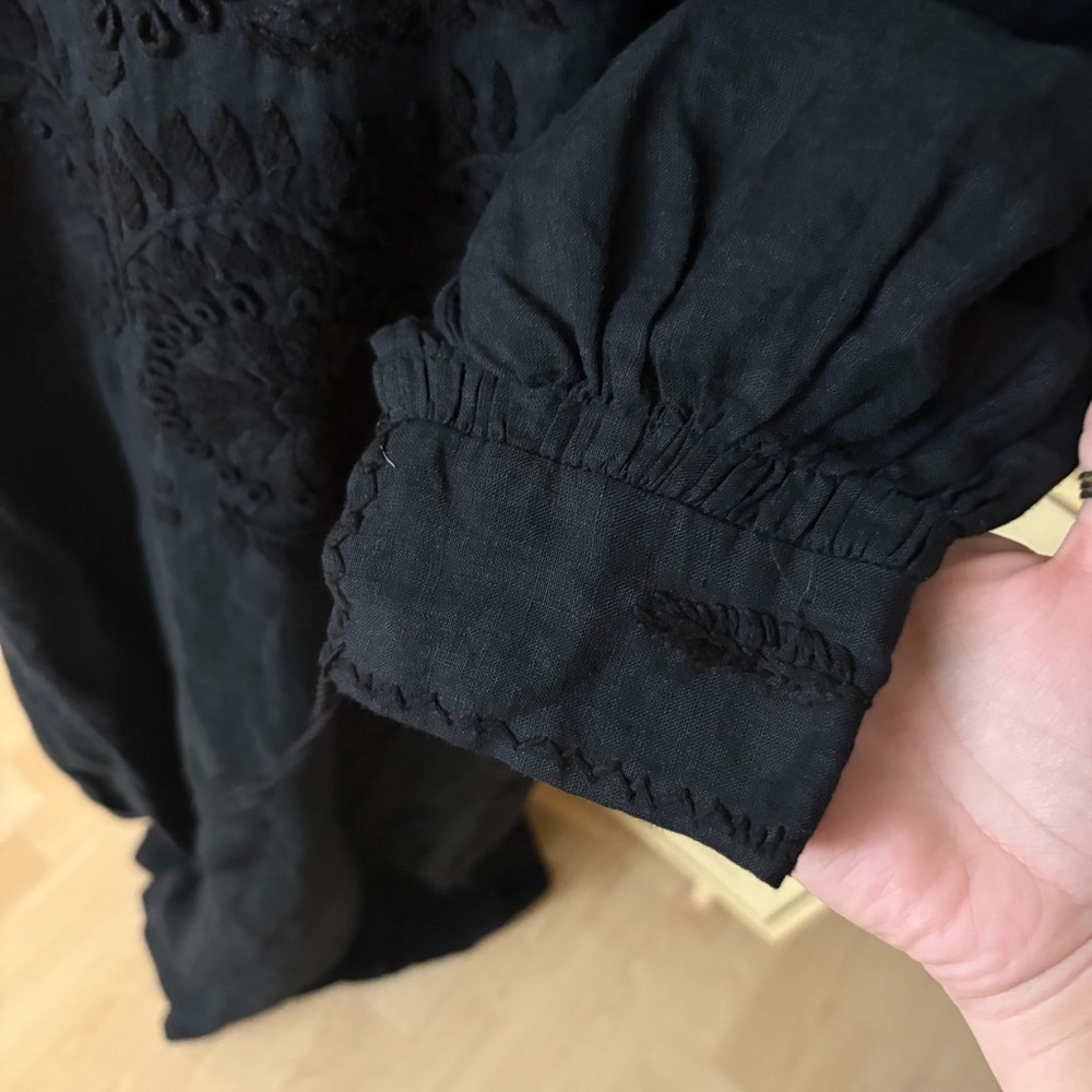 NILI LOTAN‎ Black Embroidered Floral 100% Linen Scoop Maxi Kaftan Dress Size XS - Picture 3 of 10